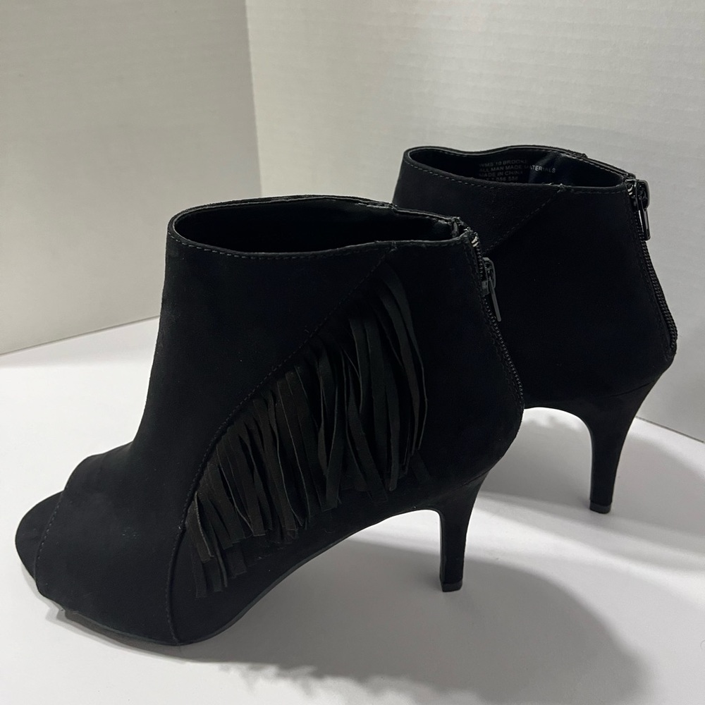 New Directions Brooke Peep Toe Black Fringe Ankle Boots‎ Women Size 10 - Picture 6 of 10